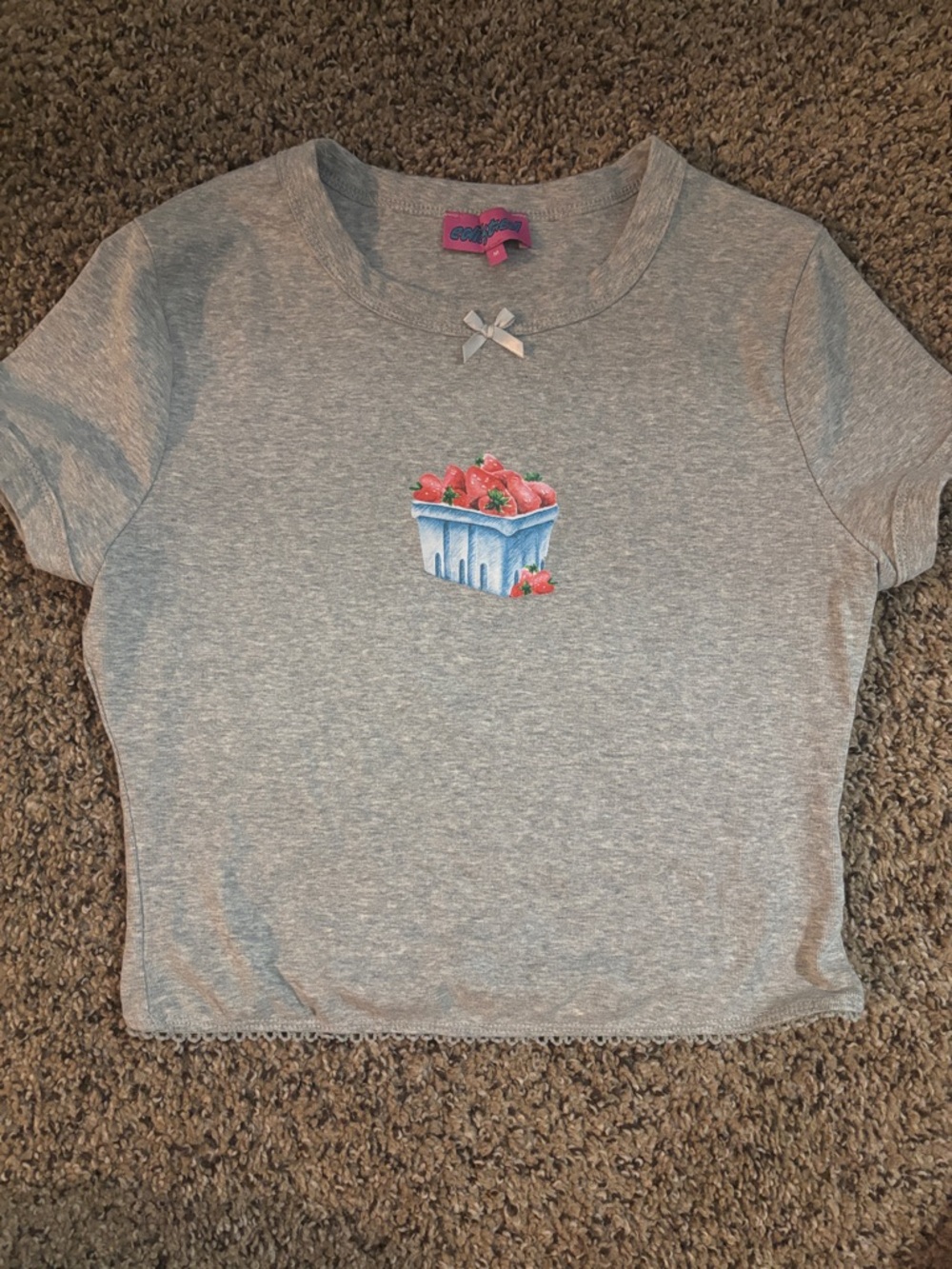 Edikted Gray Tee with Strawberry Basket Graphic